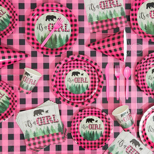 Sparkle and Bash Buffalo Plaid Table Covers for Girl Baby Shower (54 x 108 in, 3 Pack)