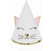 Cat Birthday Party Cone Hats (White, Pink, 24 Pack)