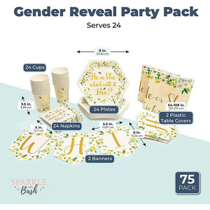 Gender Reveal Bee Theme Party Pack, He Or She What Will It Bee (Serves 24, 75 Pieces)