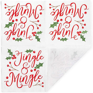 Christmas Cocktail Napkins, Jingle and Mingle Holiday Party Supplies (5 x 5, 50 Pack)