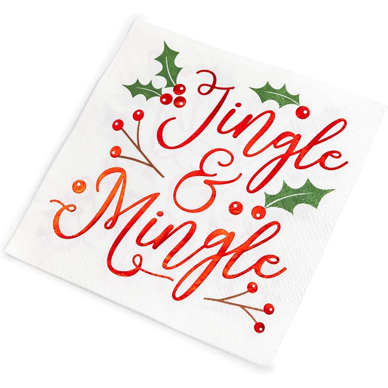 Christmas Cocktail Napkins, Jingle and Mingle Holiday Party Supplies (5 x 5, 50 Pack)