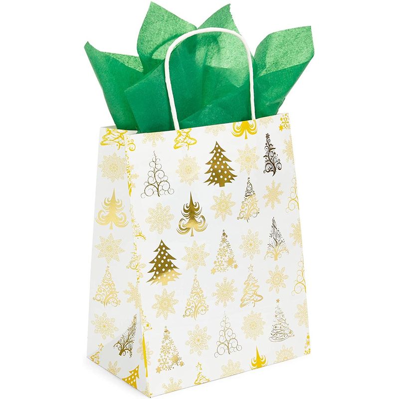 15 Christmas Party Gift Bags, 24 Sheets of Tissue Paper (8 x 10 x