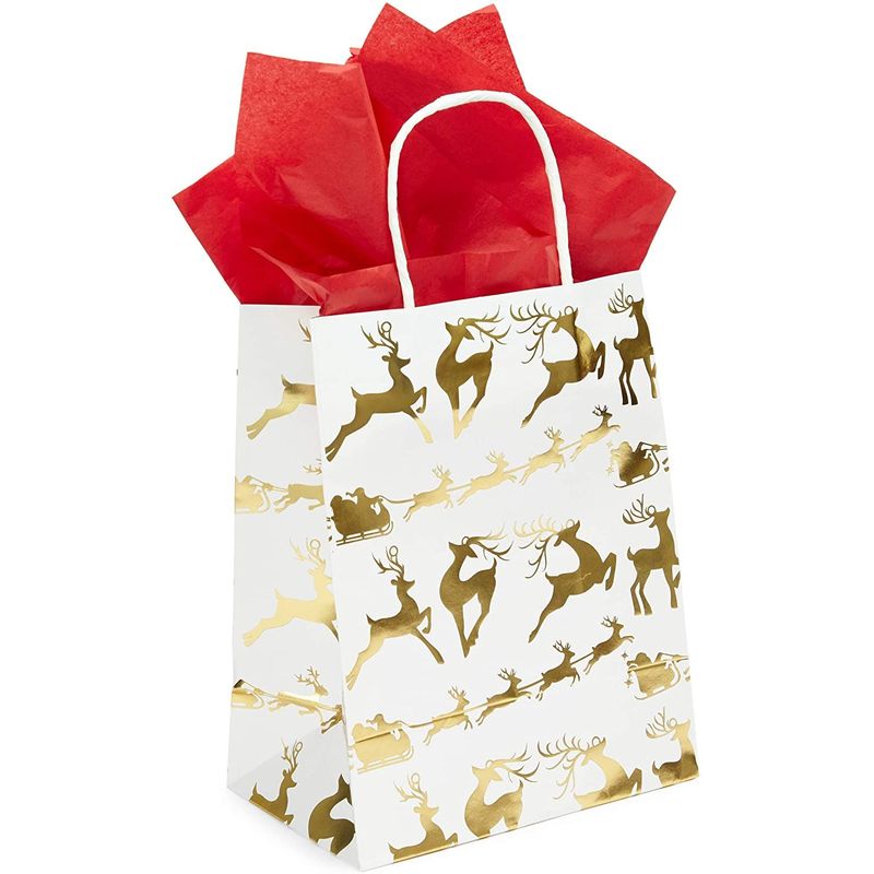 15 Christmas Party Gift Bags, 24 Sheets of Tissue Paper (8 x 10 x