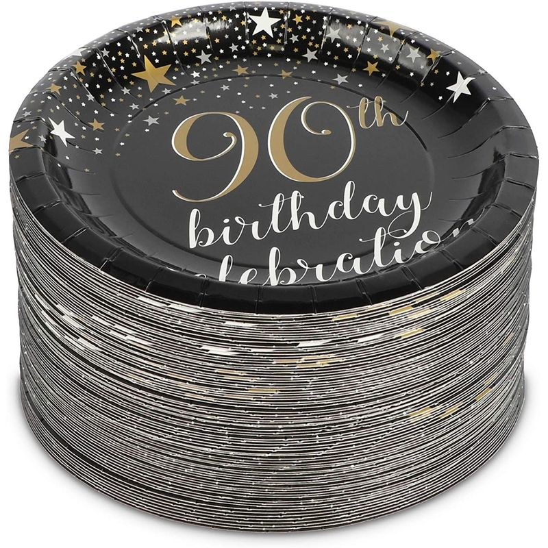 90th Birthday Celebration Party Paper Plates (7 In, 80 Pack)