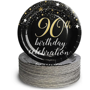90th Birthday Party Paper Plates with Gold Foil (9 Inches, 80 Pack)