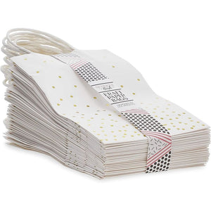 Small White Gift Bags with Handles, Gold Foil Polka Dots (8.6 x 3.5 in, 25 Pack)