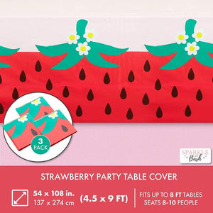 Pink Plastic Tablecloth for Strawberry Party Decorations (54 x 108 in, 3 Pack)