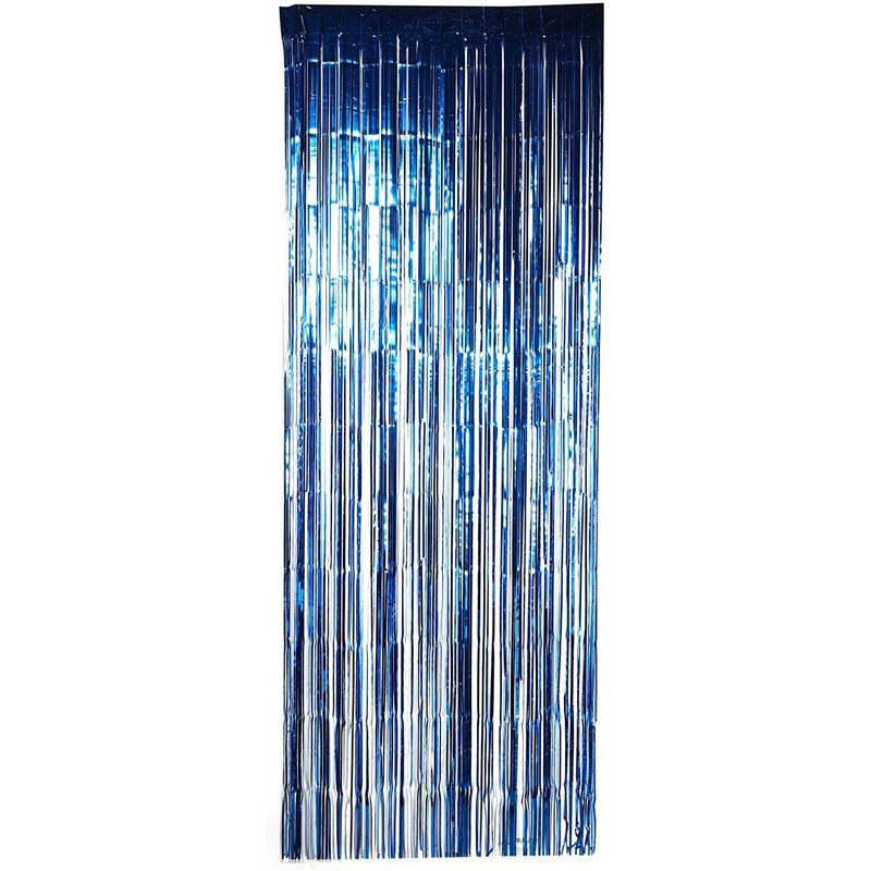 Blue Foil Fringe Curtains, Metallic Tinsel Party Decor (35 x 94 in, 4 Pack)
