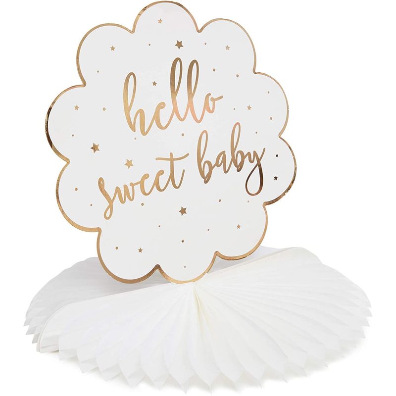 Honeycomb Centerpiece, Gold Foil Baby Shower Decorations (3 Designs, 6 Pack)