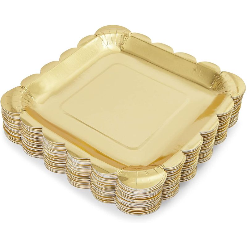 Gold Foil Square Paper Plates Scalloped Edge (7 In, 48 Pack)