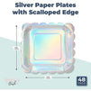 Silver Paper Plates with Scalloped Edge, Holographic (7 Inches, 48 Pack)