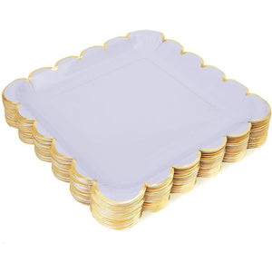 Pastel Purple Square Paper Plates, Gold Foil Scalloped Edge (9 In, 48 Pack)