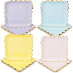 Pastel Paper Plates with Scalloped Gold Foil (9 Inches, 48 Pack)