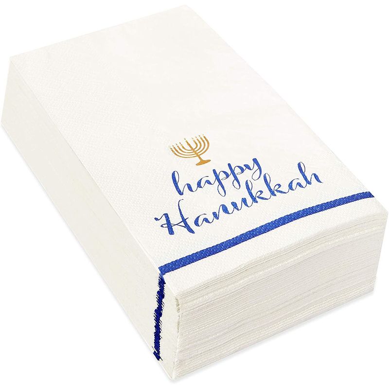 Happy Hanukkah Disposable Paper Napkins, Holiday Party Supplies (4 x 8 In, 50 Pack)