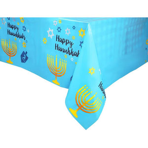 Hanukkah Themed Tablecloths, Menorahs, Dreidels, Star of David (54 x 108 in, 3 Pack)