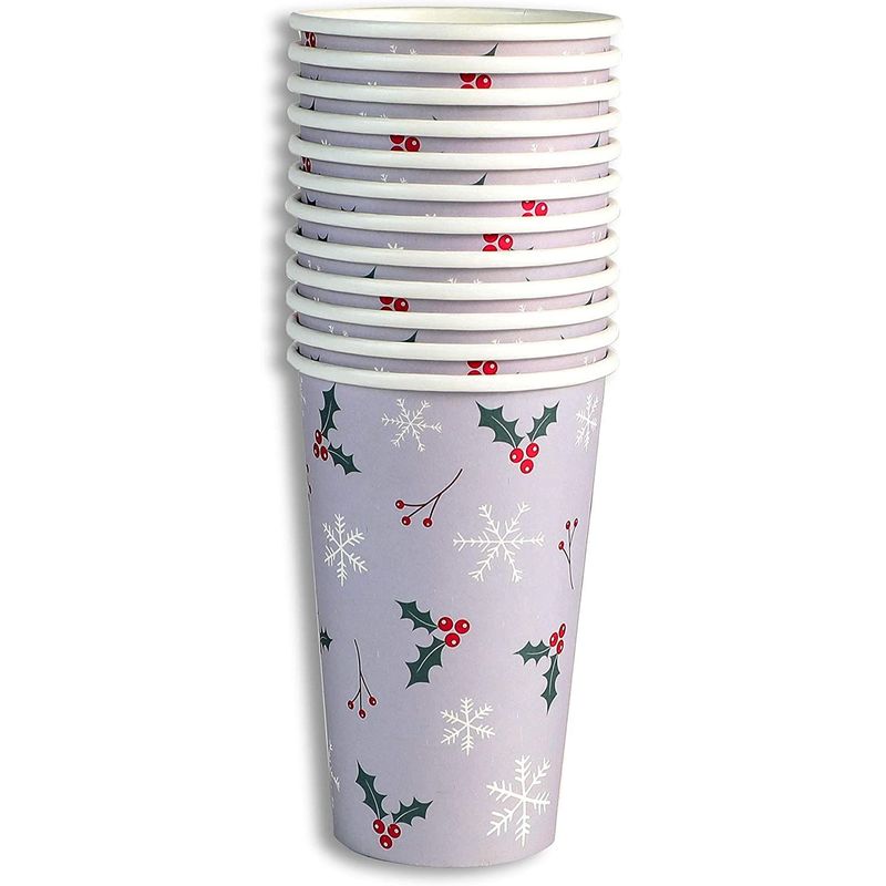 16 oz. Bright Christmas Disposable Paper Coffee Cups with Lids - 12 Ct..