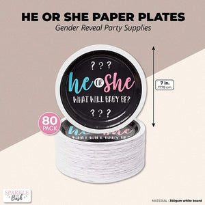 Gender Reveal Paper Party Plates, He or She (7 Inches, 80 Pack)