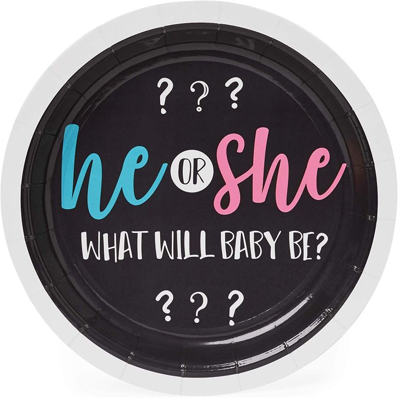 Gender Reveal Paper Party Plates, He or She (7 Inches, 80 Pack)