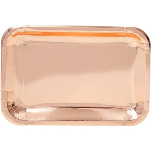 Sparkle and Bash Rose Gold Foil Paper Serving Trays for Parties (9 x 13 in, 24 Pack)