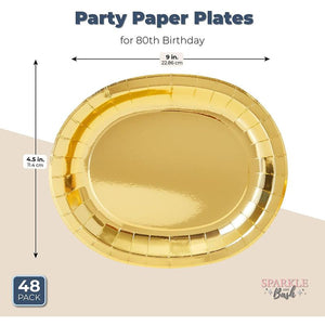 Oval Serving Platters for Parties, Gold Foil Paper Tray (12.5 x 10 In, 48 Pack)