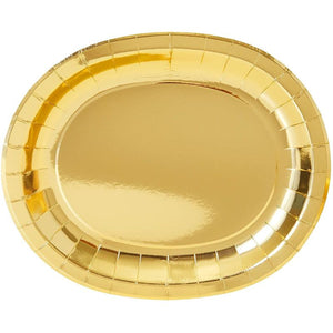 Oval Serving Platters for Parties, Gold Foil Paper Tray (12.5 x 10 In, 48 Pack)