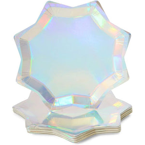 Holographic Octagon Shaped Party Plates, Iridescent Plates in 3 Sizes (72 Pack)