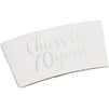 Cheers to 70 Years Coffee Cup Drink Sleeves for 70th Anniversary or Birthday, Fits 12-16 oz Cups, Fits 12-16 oz (Silver Foil, 50 Pack)