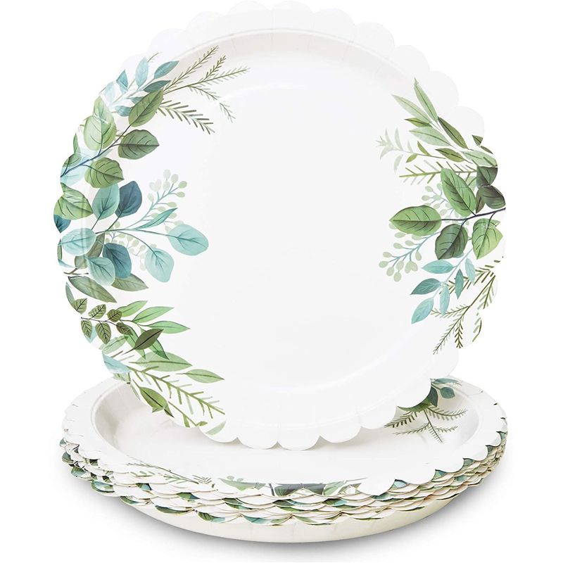 White Scalloped Paper Plates Wedding, Bridal Shower Supplies (11.5
