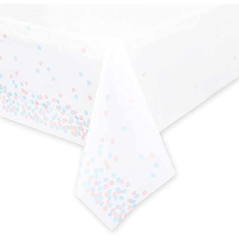 Plastic Table Covers with Pink and Blue Confetti for Gender Reveal (54 x 108 in, 6 Pack)