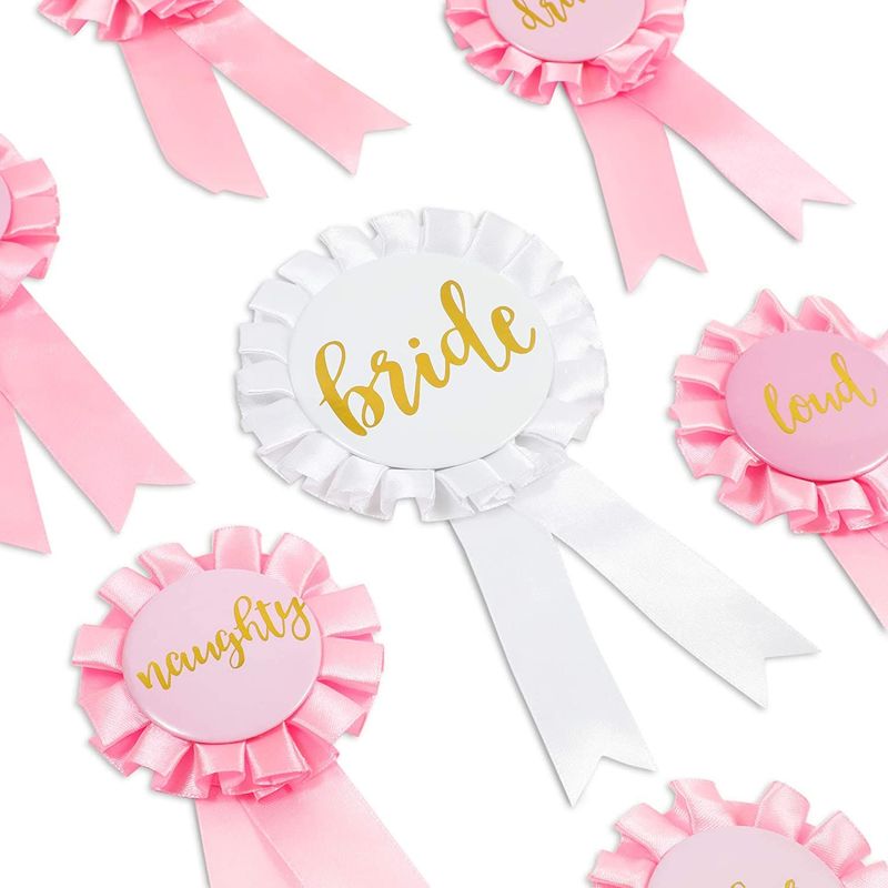 Sparkle and Bash Pink Bachelorette Ribbon Pins for Bridal Party Favors (12 Pack)
