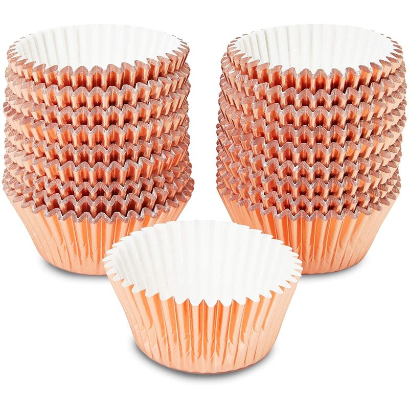 Rose Gold Cupcake Liners, Foil Baking Cups (1.96 x 1.28 In, 350 Pack)