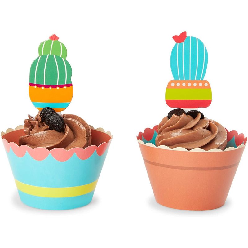 Double Sided Cactus Cupcake Wrapper and Toppers for 50 Fiesta Cupcakes