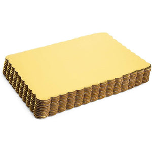 Gold Foil Cake Boards, Scalloped Rectangle Dessert Base (14 x 10 In, 12 Pack)