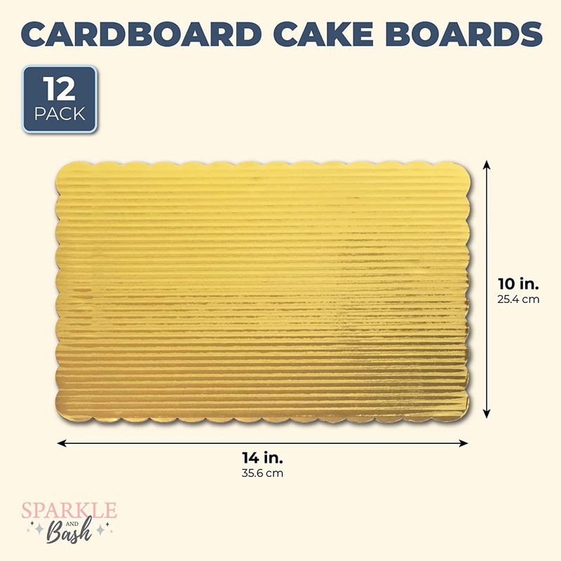 Gold Foil Cake Boards, Scalloped Rectangle Dessert Base (14 x 10 In, 12 Pack)