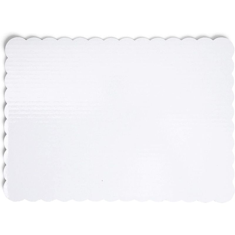 White Foil Cake Boards, Scalloped Rectangle Dessert Base (14 x 10 In, 25 Pack)