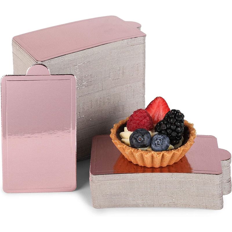 Mini Rose Gold Foil Cake Boards, Rectangular Dessert Base (4 x 2.8 In, 200 Pack)