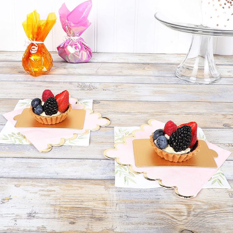 Mini Gold Foil Cake Boards, Rectangular Dessert Base (4 x 2.8 in, 200 Pack)