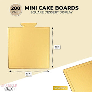 Mini Gold Foil Cake Boards, Square Dessert Display (3.5 In, 200 Pack)
