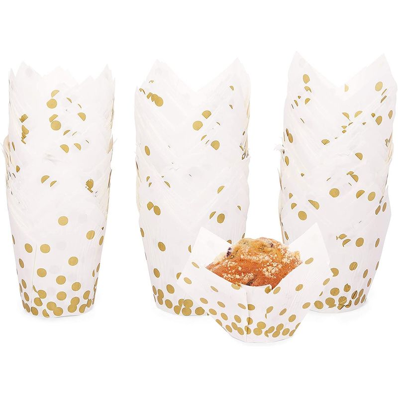 Gold Polka Dot Muffin and Cupcake Liners (White, 3.35 x 3.5 In, 150 Pack)
