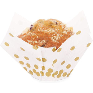 Gold Polka Dot Muffin and Cupcake Liners (White, 3.35 x 3.5 In, 150 Pack)