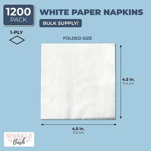 White Paper Napkins 1,200 Pack, Party Supplies Bulk (Square, 4.5 Inches)