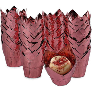 Rose Gold Tulip Cupcake Liners, Foil Muffin Baking Cups (3.35 x 3.5 In, 100 Pack)