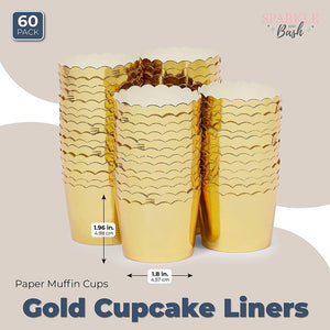 Gold Foil Cupcake Liners, Muffin Baking Cups (1.96 x 1.8 In, 60 Pack)