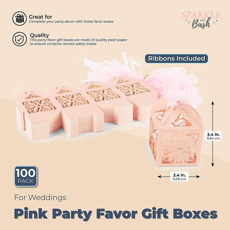 Pink Party Favor Gift Boxes for Wedding (2.3 x 3.5 Inches, 100 Pack)