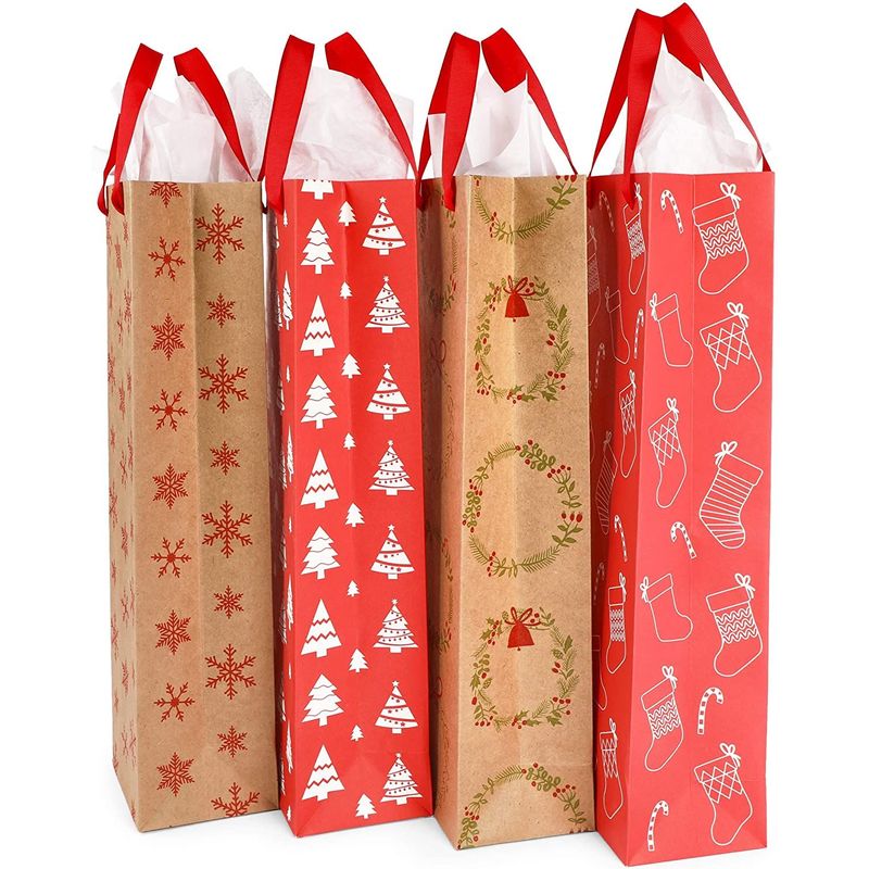 Assorted Holiday Wine Gift Bags With Tag - 12 Count