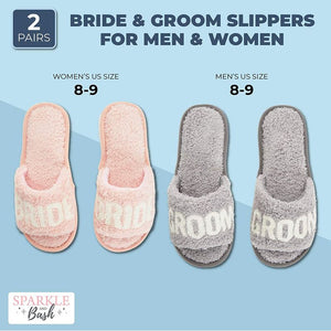 Wedding Linen House Slippers for Men and Women, Bride and Groom (2 Pairs)