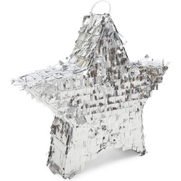 Small Silver Foil Star Pinata for Birthday Party (13 x 13 x 3 Inches)