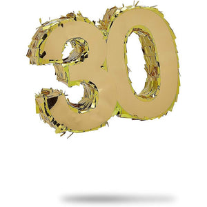 Mini Pinata for 30th Birthday Party, Anniversary, Gold Foil Number 30 (6 x 6 x 2 In)