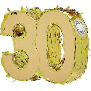 Mini Pinata for 30th Birthday Party, Anniversary, Gold Foil Number 30 (6 x 6 x 2 In)