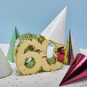 Mini Gold Foil Pinata for 60th Birthday Party, Anniversary, Number 60 (7.8 x 6.5 x 2 In)